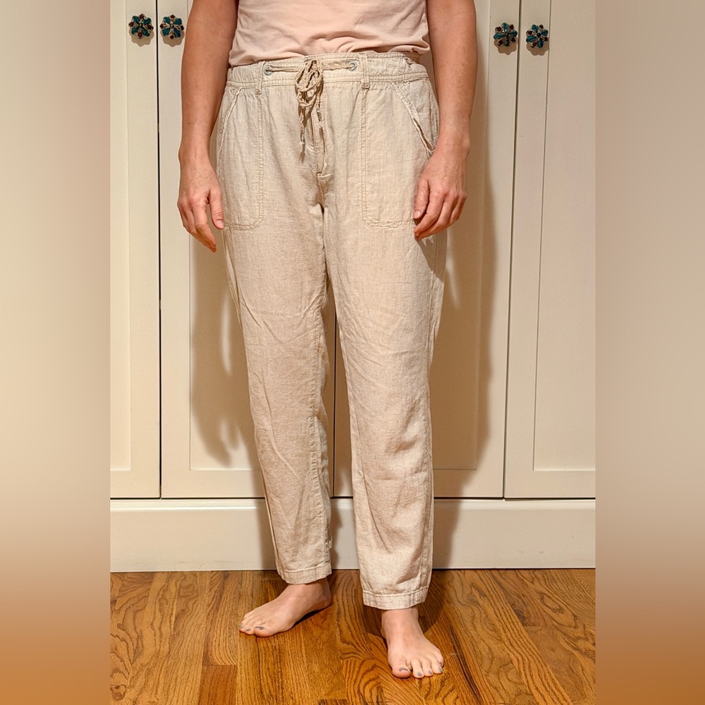 Sundance linen cotton blend tapered pant - crochet draw string